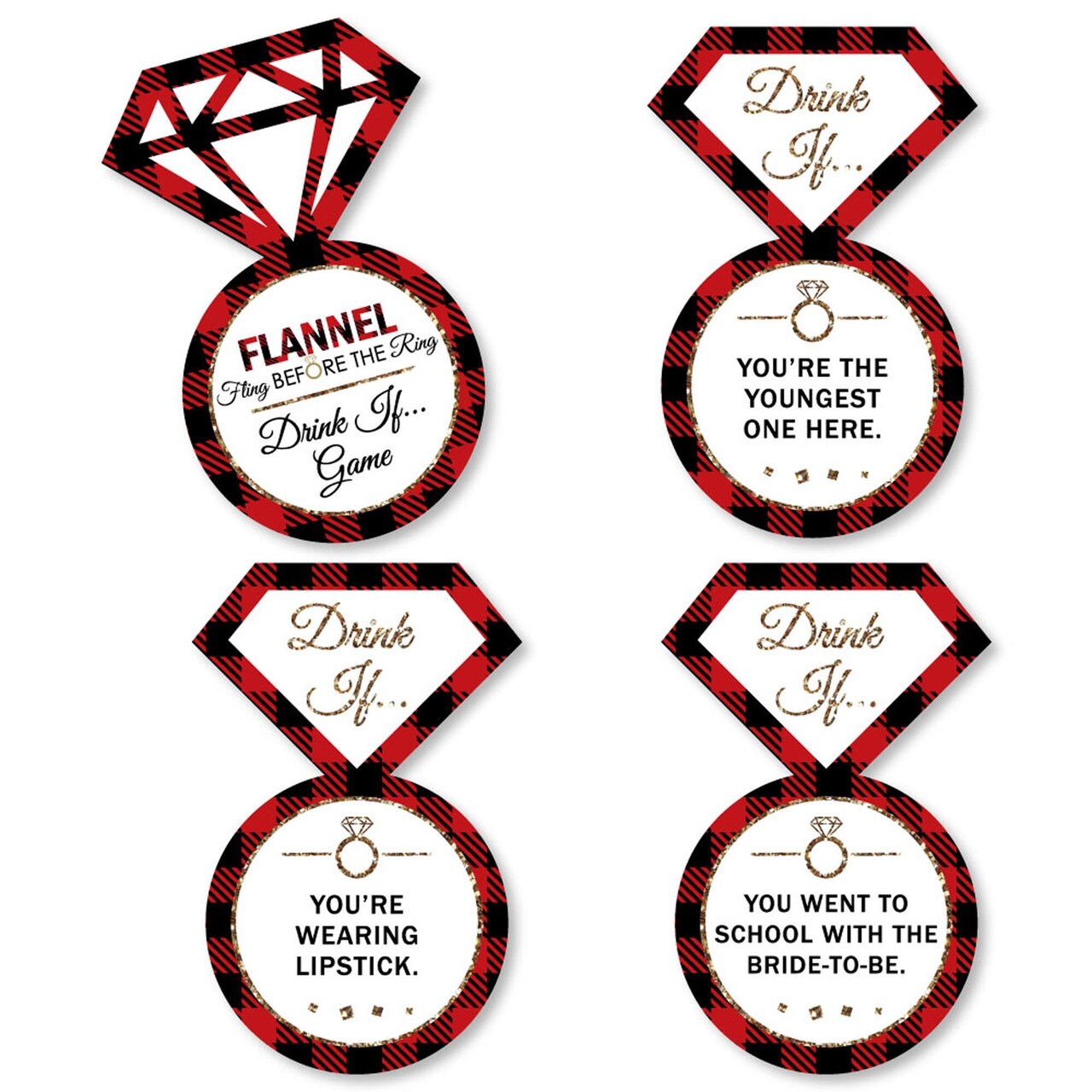 Big Dot of Happiness Drink If Game - Flannel Fling Before the Ring - Buffalo Plaid Bachelorette Party Game - 24 Count